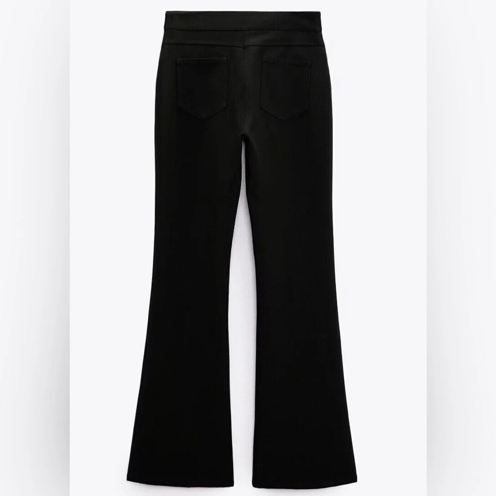 Zara Black Gold Button Detail Flared Pants - Picture 4 of 9